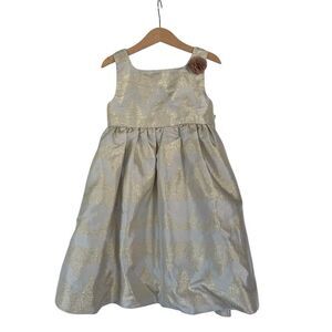 Monsoon Little Girls Damask Occasion Dress Puffy Silver/Gray and Gold Size 7/8